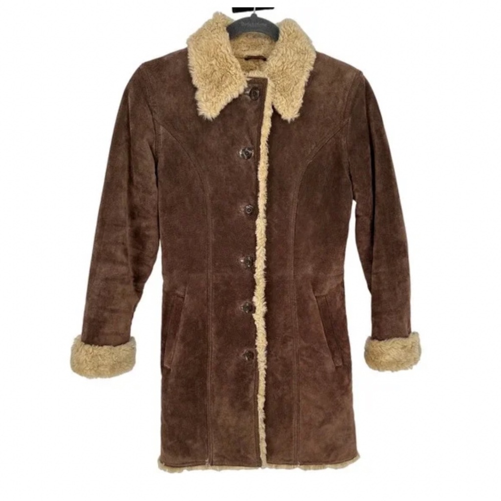 Wilsons Leather Vintage 90s Brown Suede and Cream Sherpa Lined Coat Size XS
